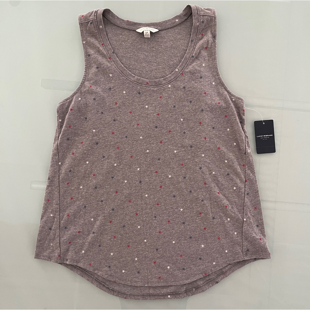 Lucky Brand Red White Blue Mini Stars Heather Grey Tank Top Size S NWT